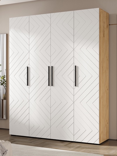 Шкаф прямой четырёхстворчатый «Флэш», 1800×506×2236 мм, цвет браш вайт/дуб крафт