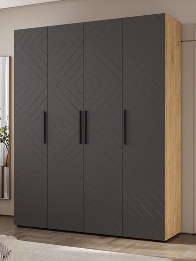 Шкаф прямой четырёхстворчатый «Флэш», 1800×506×2236 мм, цвет браш графит/дуб крафт