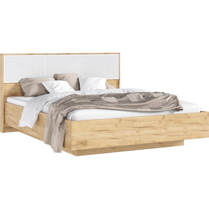 Кровать двуспальная парящая «Сильвия», с ортопедическим основанием, 1600×2000 мм, цвет браш вайт/дуб крафт - Фото 1