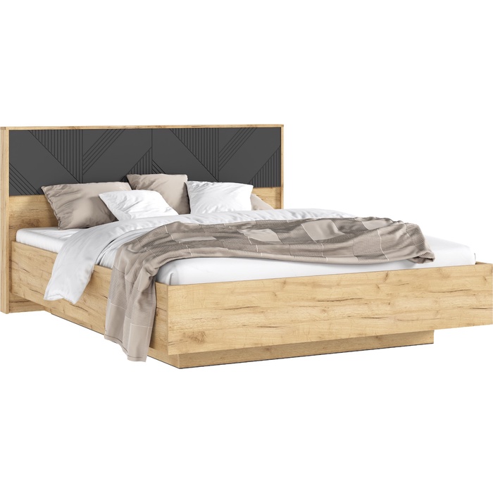 Кровать двуспальная парящая «Ирис», с ортопедическим основанием, 1600×2000 мм, цвет браш графит/дуб крафт - Фото 1