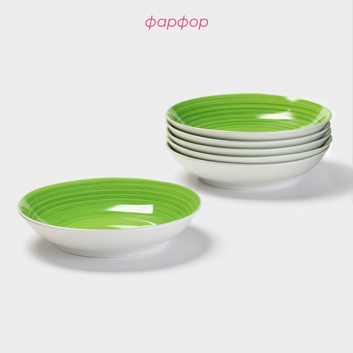 УЦЕНКА Набор тарелок глубоких «Палитра» 6 шт., 20.2×20.2×4.2 см, цвет зеленый - фото 117515171