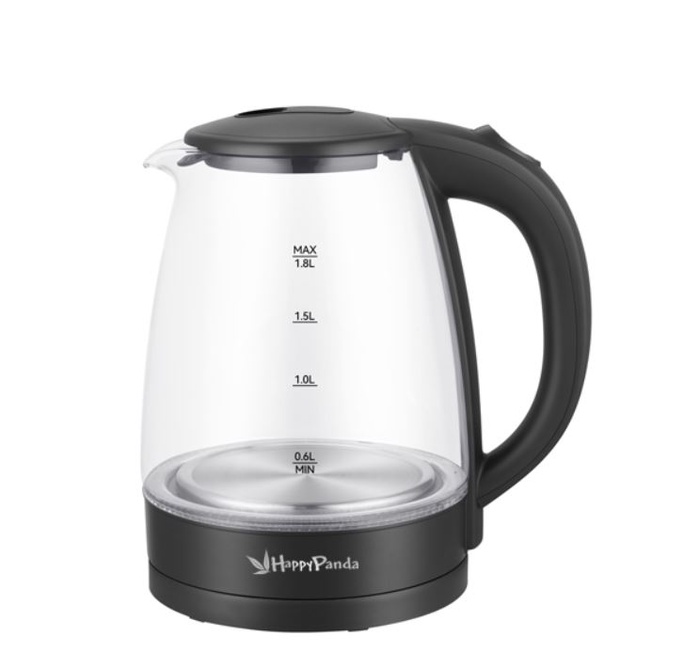 Чайник электрический Happy panda HP-2701BK, стекло, 1.8 л, 1800 Вт, чёрный - Фото 1