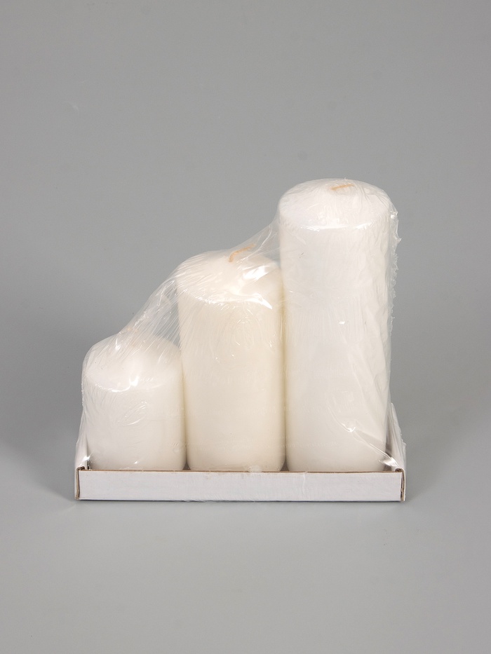 УЦЕНКА Набор свечей-цилиндров 3в1 (6×14 см, 6×19 см, 6×8.5 см), белый - Фото 1