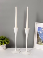 УЦЕНКА Подсвечник стекло "Узкий бокал" белый набор 2 шт 28,5х10,5х10,5 см - фото 14934499