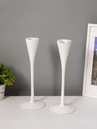 УЦЕНКА Подсвечник стекло "Узкий бокал" белый набор 2 шт 28,5х10,5х10,5 см - фото 14934500