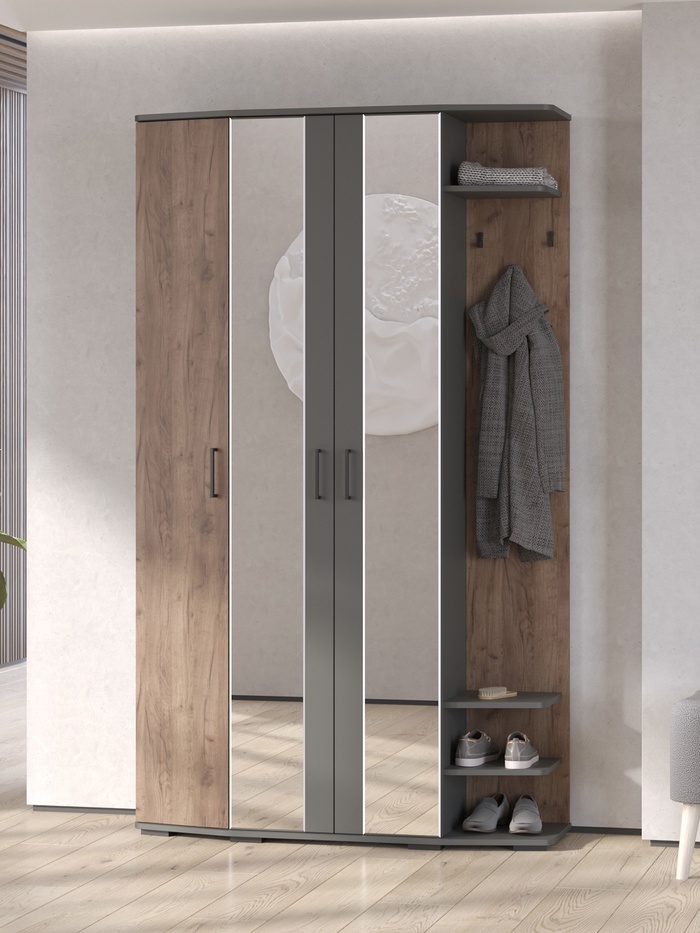 Прихожая «ПАОЛА», 1194×371×2020 мм, цвет графит/дуб крафт табачный - Фото 1