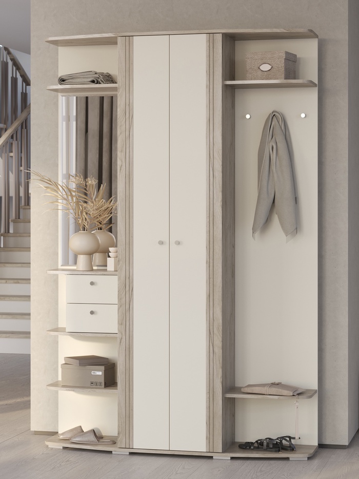 Прихожая «ВИЗИТ», 1450×355×2200 мм, цвет дуб крафт серый/крем/МДФ крафт серый - Фото 1