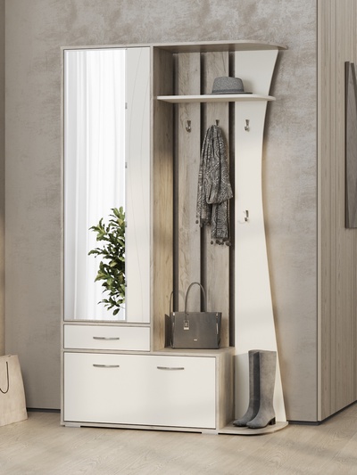 Прихожая «МОККО», 1200×375×2100 мм, цвет дуб крафт серый/крем/МДФ крем