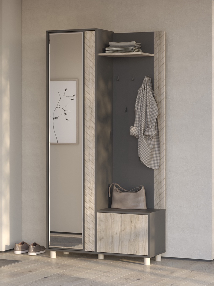 Прихожая «ГЕРДА», 1000×360×2020 мм, цвет графит/дуб крафт серый/МДФ крафт серый - Фото 1