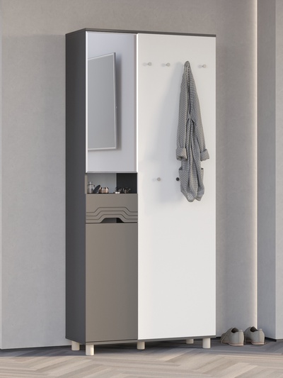 Прихожая «КОМПАКТ», 901×364×2020 мм, цвет графит/белый/МДФ графит