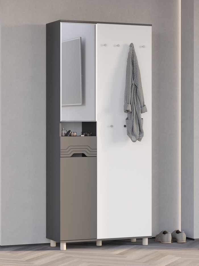 Прихожая «КОМПАКТ», 901×364×2020 мм, цвет графит/белый/МДФ графит - Фото 1