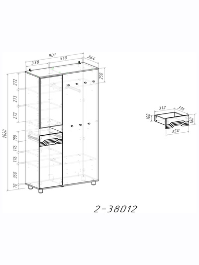 Прихожая «КОМПАКТ», 901×364×2020 мм, цвет графит/белый/МДФ графит