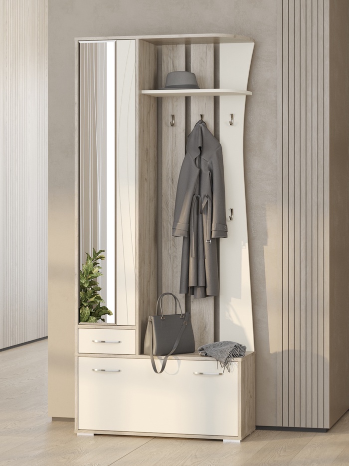 Прихожая «МОККО» mini, 900×360×2100 мм, цвет дуб крафт серый/крем/МДФ крем - Фото 1