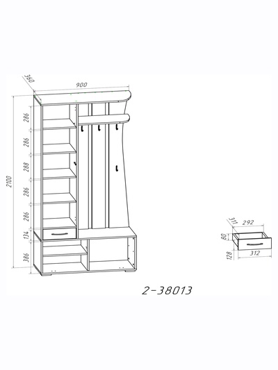 Прихожая «МОККО» mini, 900×360×2100 мм, цвет дуб крафт серый/крем/МДФ крем