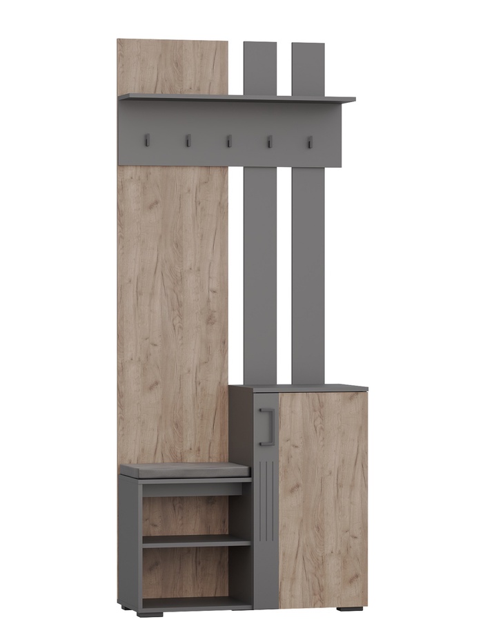 Шкаф в прихожую «ДУЭТ», с вешалкой. с полками, 900×380×2200 мм, цвет графит/дуб крафт табачный/МДФ графит - Фото 1