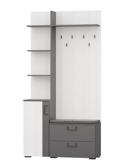 Шкаф в прихожую «ДУЭТ», с вешалкой, 1100×380×2200 мм, цвет графит/рамух белый/МДФ графит