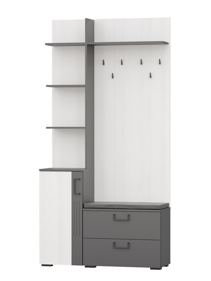 Шкаф в прихожую «ДУЭТ», с вешалкой, 1100×380×2200 мм, цвет графит/рамух белый/МДФ графит - Фото 1