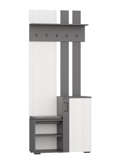 Шкаф в прихожую «ДУЭТ», с вешалкой, с полками, 900×380×2200 мм, цвет графит/рамух белый/МДФ графит