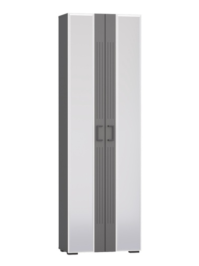 Шкаф в прихожую «ДУЭТ», с полками, с штангой, 700×380×2200 мм, цвет графит/рамух белый/МДФ графит