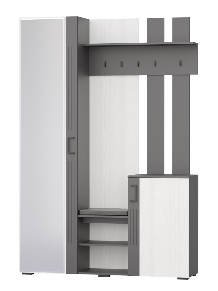 Прихожая «ДУЭТ», 1490×380×2200 мм, цвет графит/рамух белый/МДФ графит - Фото 1