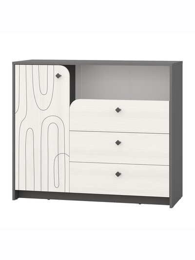 Комод напольный «МАРТИ», 3 ящика, 1 дверца, 1100×430×945 мм, цвет графит/рамух белый