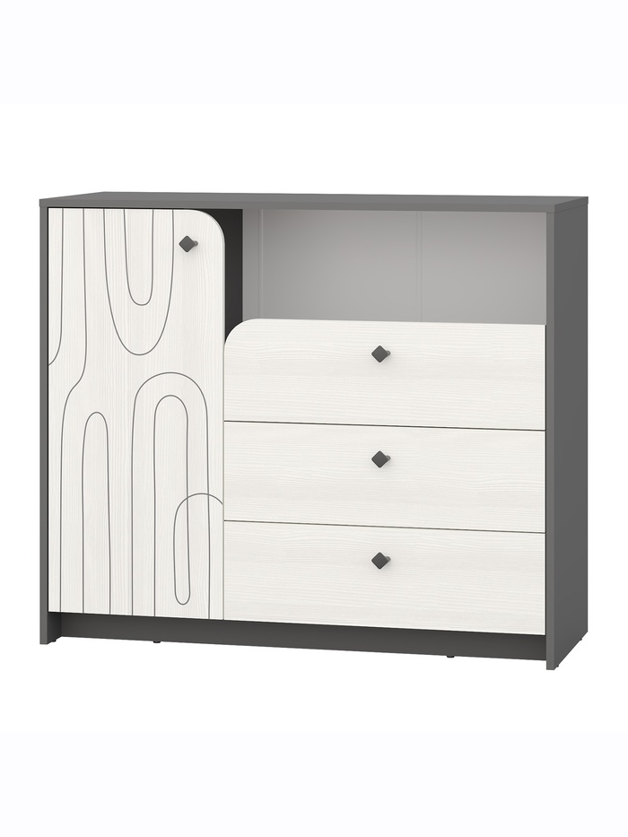 Комод напольный «МАРТИ», 3 ящика, 1 дверца, 1100×430×945 мм, цвет графит/рамух белый - Фото 1