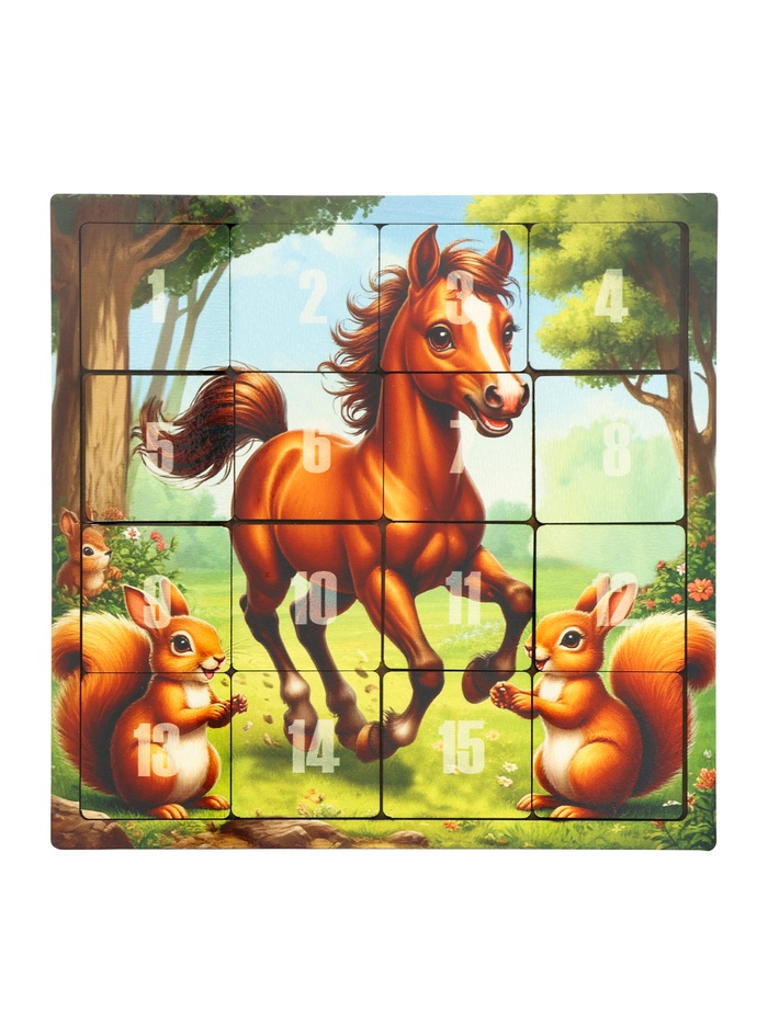 Настольная игра логическая «Пятнашки. Жеребёнок с белочками», 22×22 см, головоломка - Фото 1