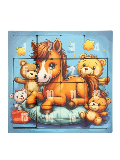 Настольная игра логическая «Пятнашки. Жеребёнок с игрушками», 22×22 см, головоломка