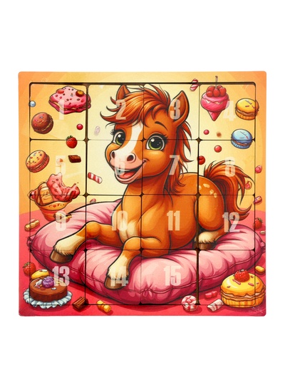 Настольная игра логическая «Пятнашки. Жеребёнок со сладостями», 22×22 см, головоломка