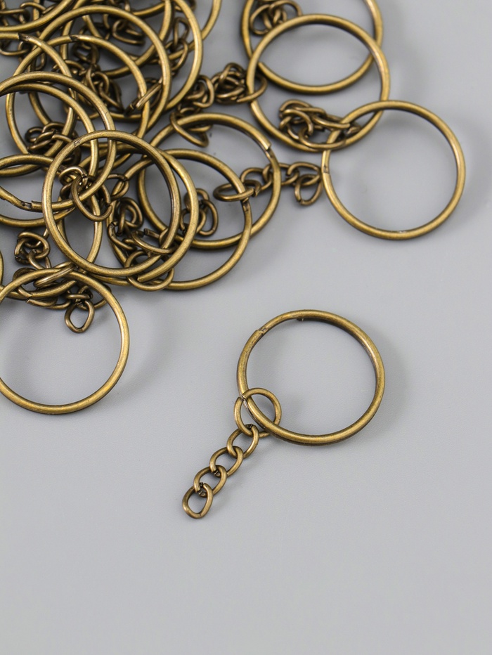 Основа для брелока кольцо с цепочкой, металл под бронзу, 2.5×2.5 см, набор 40 шт.
