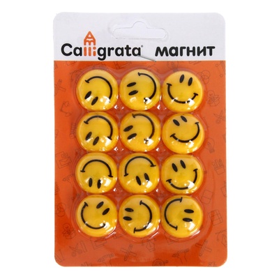 УЦЕНКА Магниты для доски Смайл d-2см (набор12шт ) на блистере Calligrata