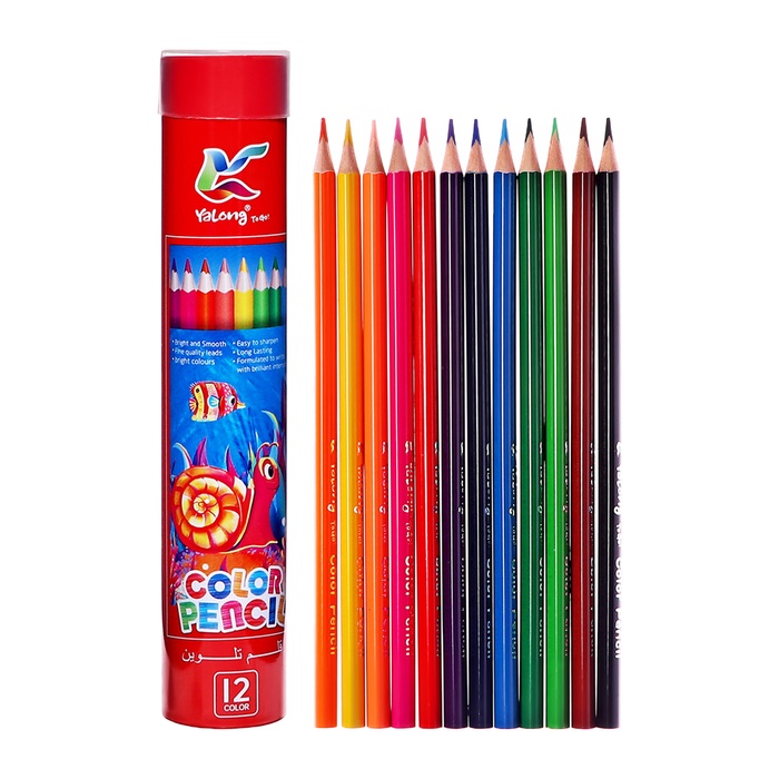 УЦЕНКА Карандаши 12 цветов, в металл тубусе, треугольные, деревянные, Морские обитатели, МИКС 10553 - Фото 1