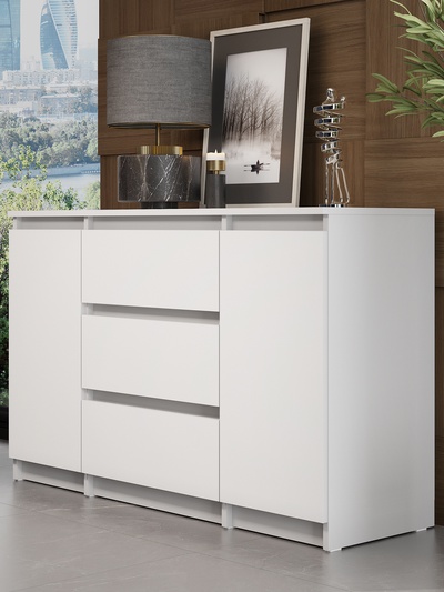 Комод напольный «Денвер», 3 ящика, 2 двери, 1201×390×754 мм, цвет белый