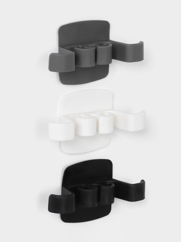 УЦЕНКА Набор самоклеящихся держателей для проводов, 3 шт., 9.5×5.3×2.5 см, белый, чёрный, серый - Фото 1