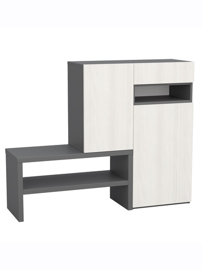 Тумба для обуви, 1250×354×1000 мм, цвет графит/рамух белый