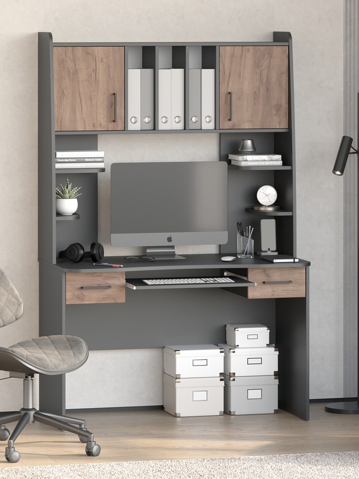 Стол рабочий «БЕТА», 1200×605×1835 мм, цвет графит/дуб крафт табачный - Фото 1