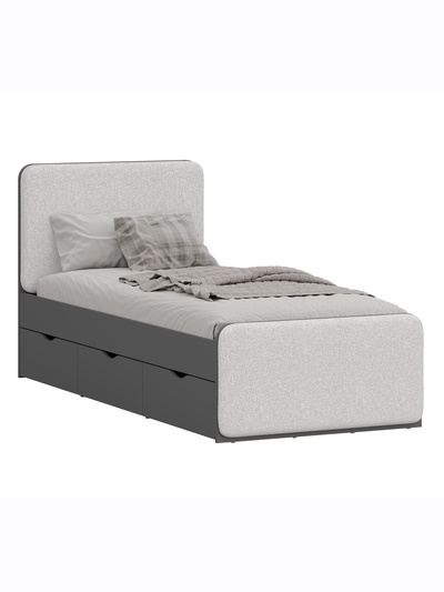 Кровать односпальная «МАРТИ», 3 ящика, 2160×936×1005 мм, цвет графит