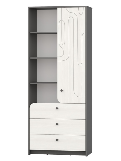 Шкаф – стеллаж «МАРТИ» 3 ящика, 1 дверца, 800×430×1995 мм, цвет графит/рамух белый