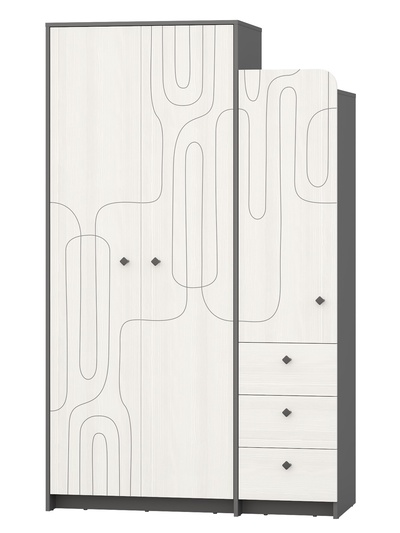 Шкаф для одежды «МАРТИ», 3 ящика, 1200×520×1995 мм, цвет графит/рамух белый