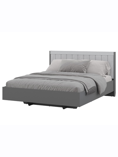 Кровать двуспальная «СТЕФАНИ», с мягким изголовьем, 1668×2107×1021 мм, цвет графит/МДФ серый софт