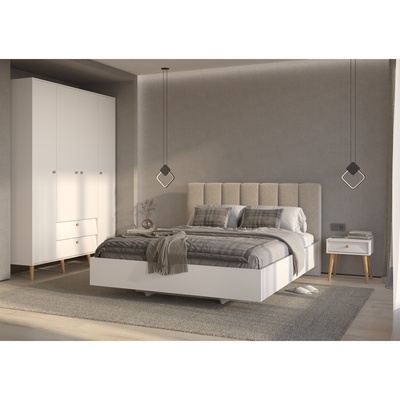 Кровать двуспальная, с мягким изголовьем, 1664×2155×1050 мм, цвет кашемир серый/ТКШ коричневый