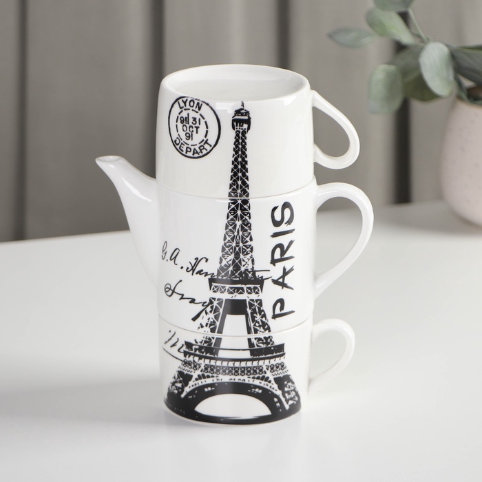 УЦЕНКА Набор чайный «Страны», 3 предмета, чайник 400 мл, 2 кружки 230 мл - Фото 1