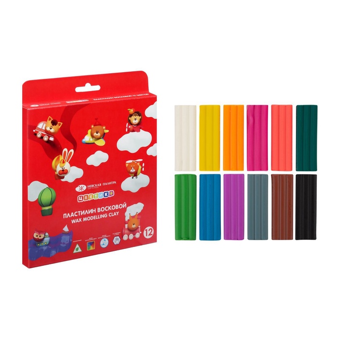 УЦЕНКА Пластилин мягкий (восковой) 12цв 180г ЗХК "Цветик" со стеком 3241785 - Фото 1