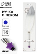 Ручка с пером МИКС, чёрная паста, длина 25 см - фото 60279217