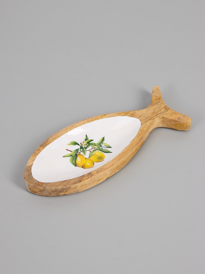 УЦЕНКА Блюдо в форме рыбки «Лимоны» дерево манго 25.5×10×2 см - Фото 1