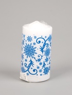 УЦЕНКА Свеча - цилиндр новогодняя «Снежинки», 5×10 см, белая с синим - Фото 1