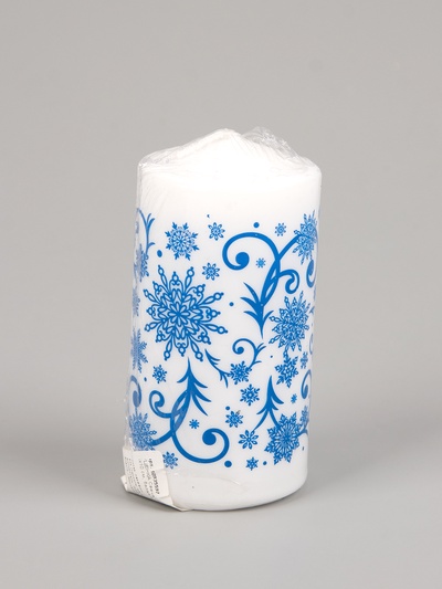 УЦЕНКА Свеча - цилиндр новогодняя «Снежинки», 5×10 см, белая с синим