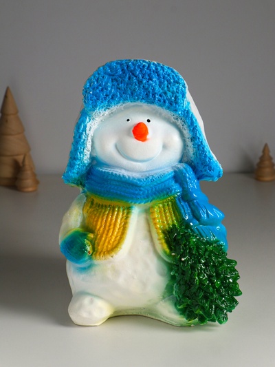 Копилка для денег «Снеговик с ёлочкой», гипс, 25×17 см, голубой