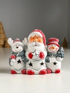 Фигурка светящаяся «Дед Мороз, снеговик и лосик», керамика, 15.5×5.8×11.5 см 10876065