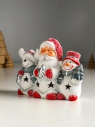 Фигурка светящаяся «Дед Мороз, снеговик и лосик», керамика, 15.5×5.8×11.5 см 10876065